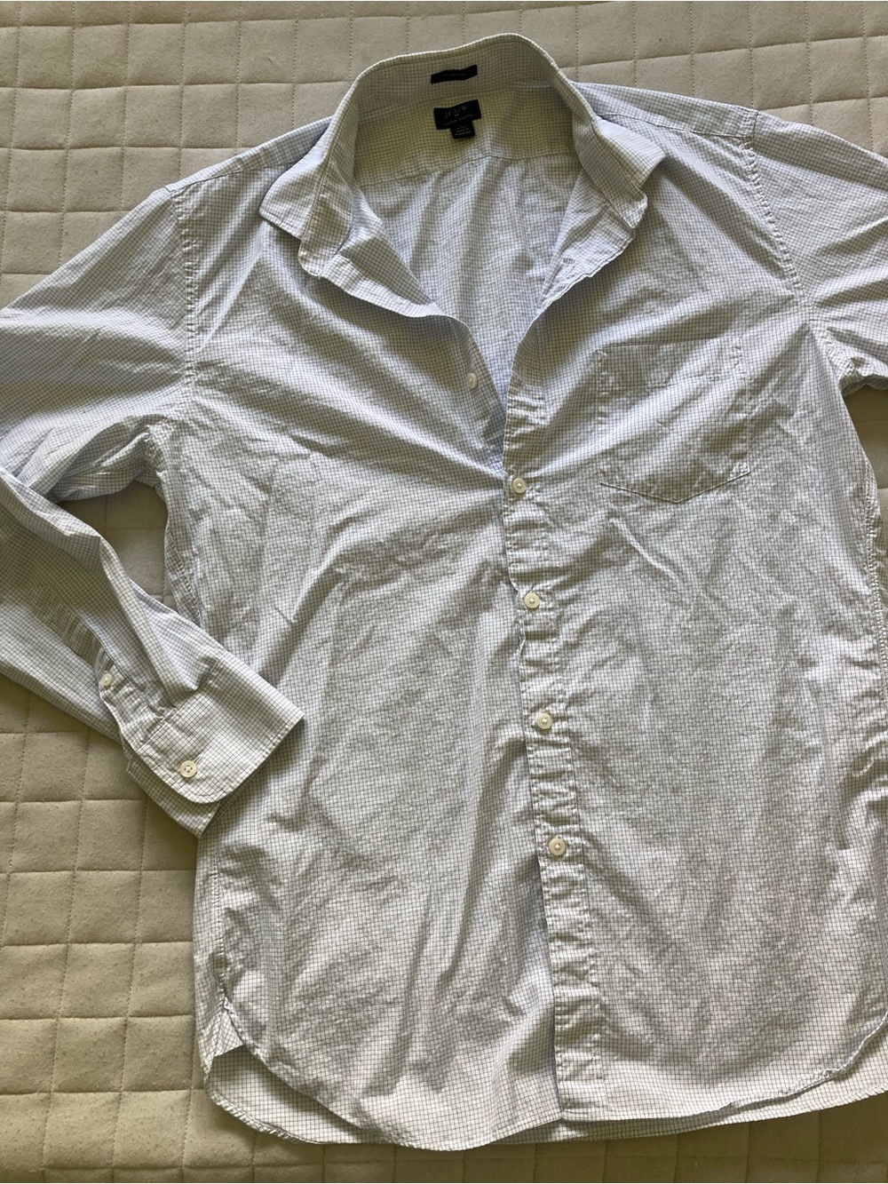 J. Crew Men's Light Blue Micro-Check Button-Down Dress Shirt